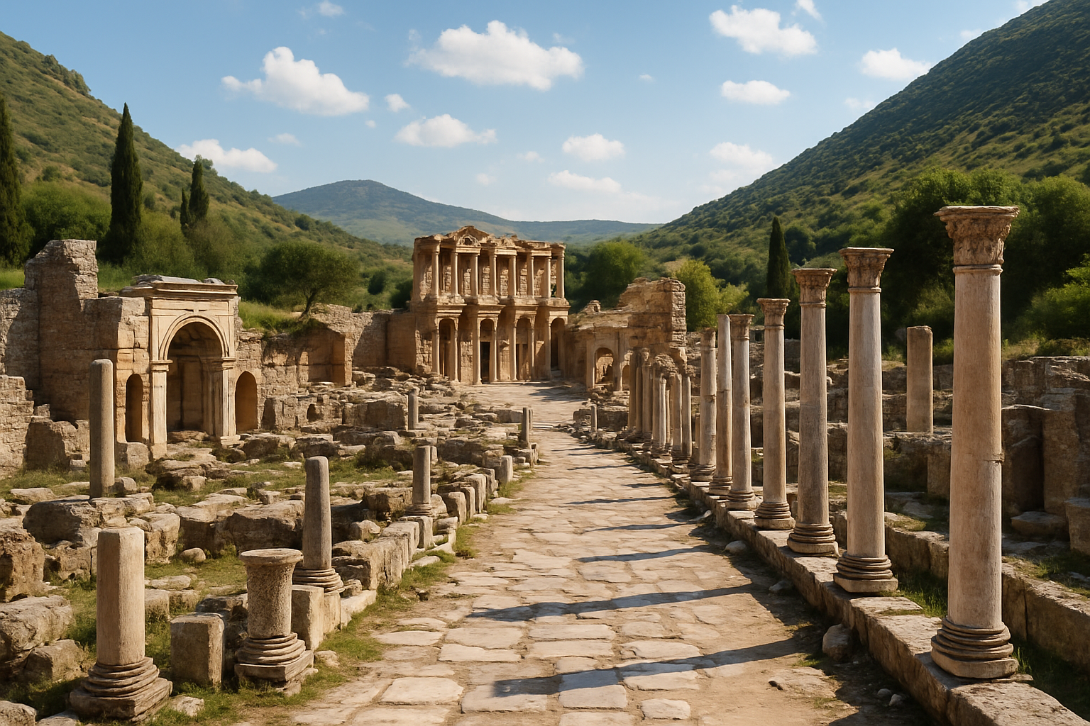 Efes antik kenti ve çevresindeki doğal manzara