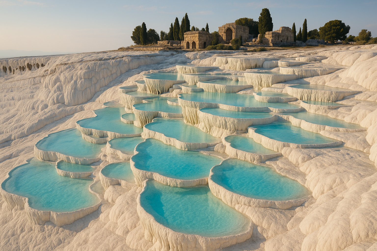 Pamukkale traverten terasları ve antik havuzlar